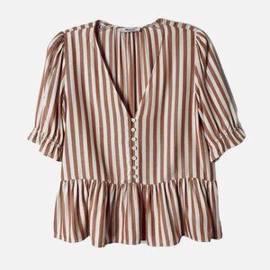 Madewell Courtyard Ruffle-Hem Top in Pink and White XXS